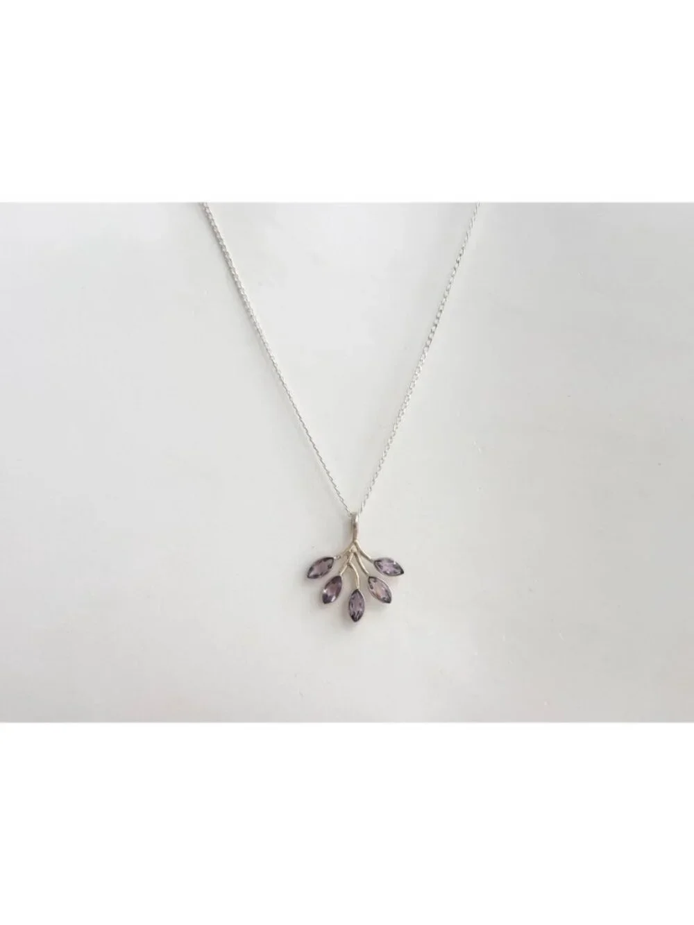 Amethyst Branched Leaves Sterling Silver 925 Vintage Pendant Necklace - 18